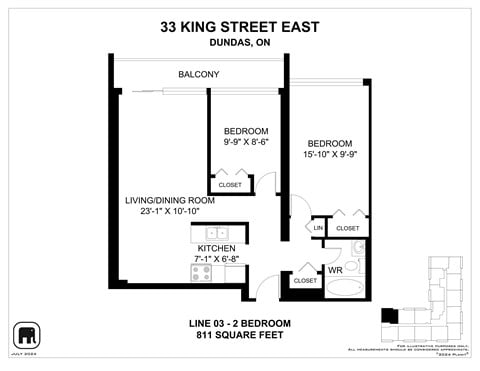 Floor plan for 1 bed, 1 bath, 777 sqft